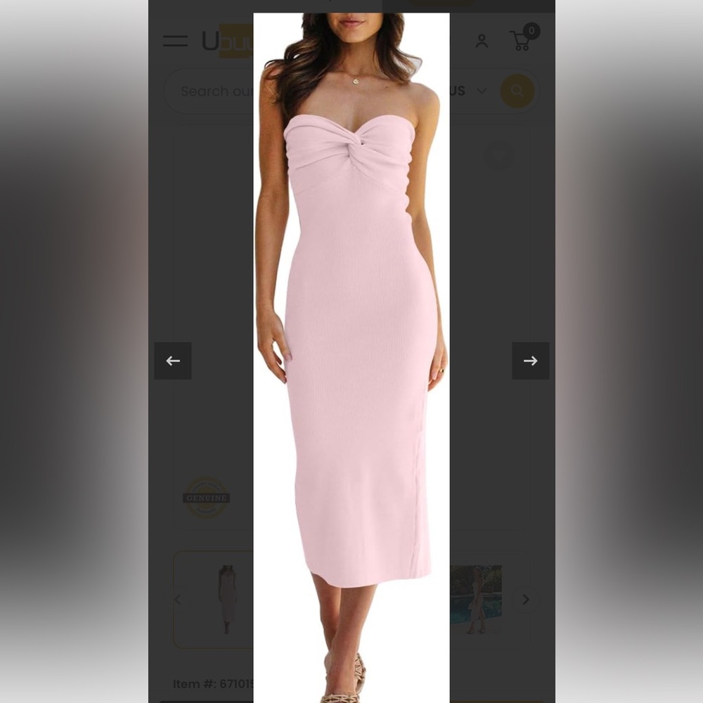 Strapless Bodycon knit pink Dress Front Twist, back slit Sz M